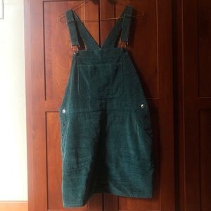 Dark forest green corduroy overall dress